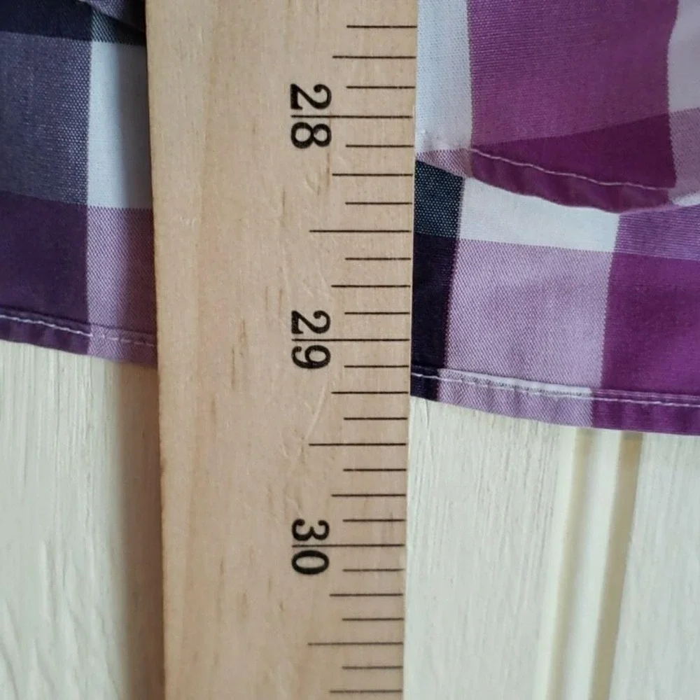 Banana Republic Dress Shirt Mens Small 14.5 Purple Gingham Non Iron Long Sleeve